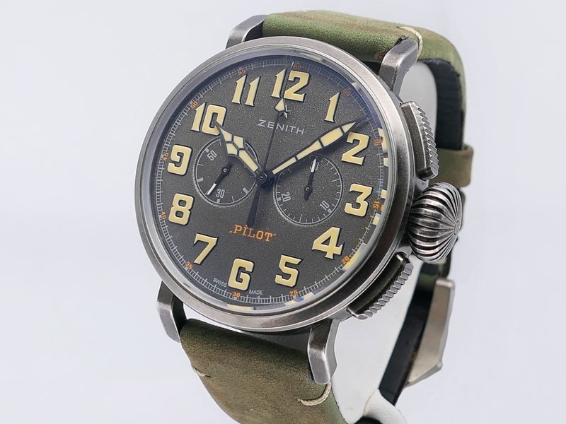 Zenith Heritage Pilot Type 20 Chronograph Ton-Up Watch 11.2430.4069/21.C773 Aged Stainless Steel/Titanium Retail $8,220 