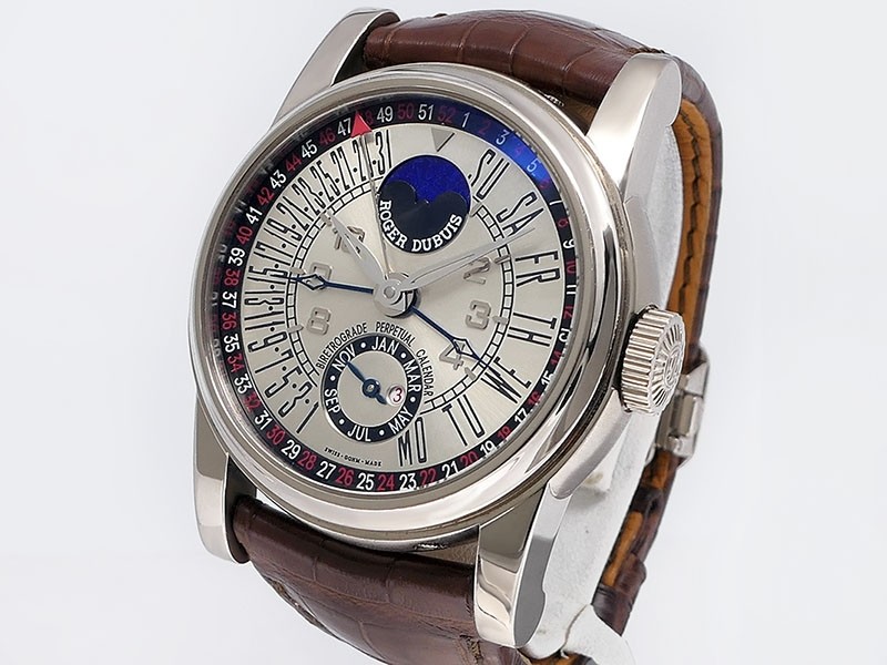 Roger Dubuis Hommage Bi-Retrograde Perpetual Calendar HO43.5710.0.3.53 18k White Gold "Rare" LTD 28pc 43mm $98,50