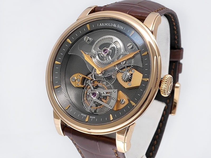 Arnold & Son Royal Collection TES Tourbillon 1SJAR.V01A.C112A 18k Rose Gold LTD28pc Retail $162,200 NEW Lighter Brown + 2 Rubber straps