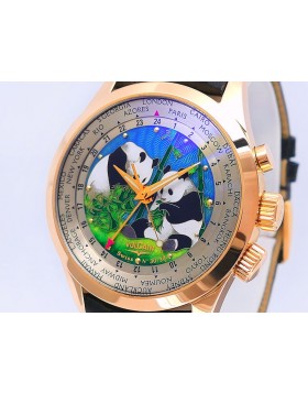 Vulcain Cloisonné "The Pandas"Aviator GMT Alarm World Timer 24 Hour 100508.189L 18k Rose Gold LTD30pc Retail $53,325 LN-NOS