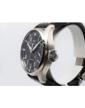 IWC Big Pilot IW500402 18k White Gold Seven Day Power Reserve Date Brown Strap Retail $28,100